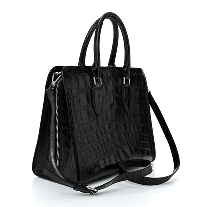 Alexander McQueen Calfskin Crocodile Embossed Tote Black 2 of 10
