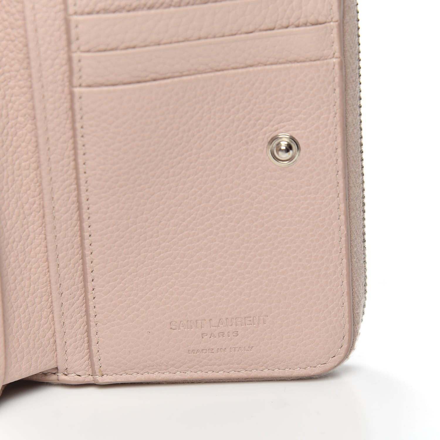 Saint Laurent Grained Calfskin Rive Gauche Compact Zip Around Wallet Pink 7 of 7