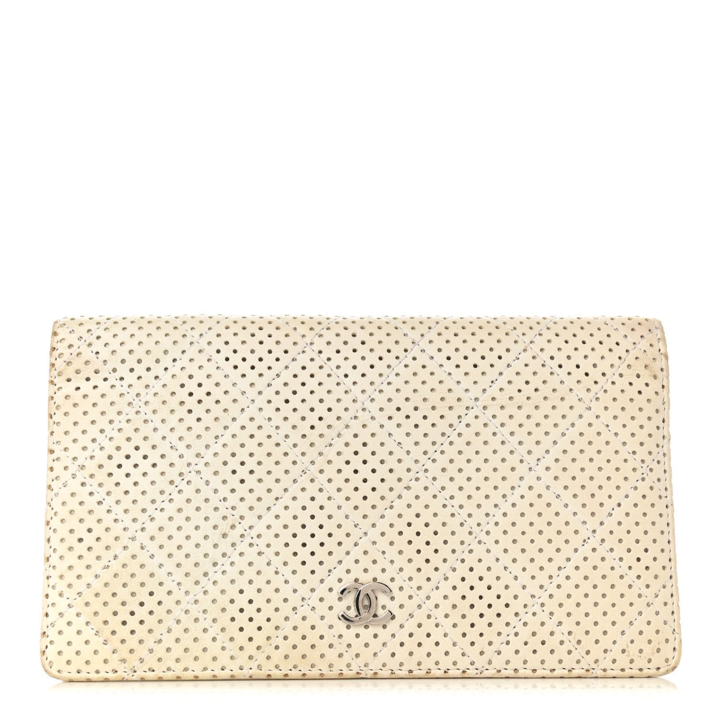 Lambskin Perforated Yen Wallet White