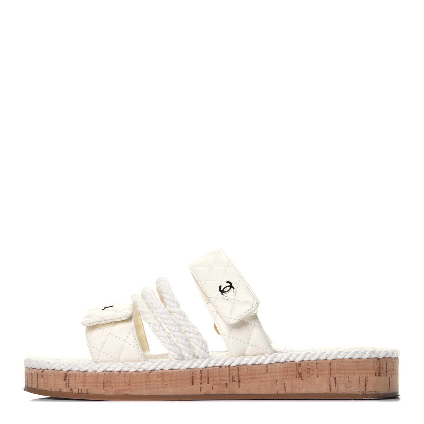 Cord Lambskin Quilted Logo Mules 41 White