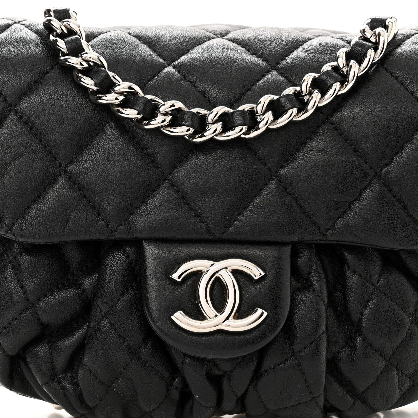 Washed Lambskin Quilted Mini Chain Around Messenger Black
