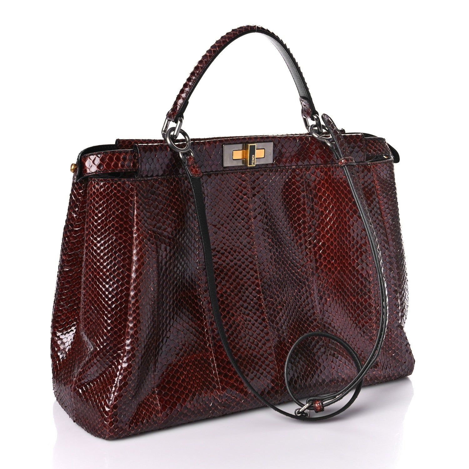 Fendi Snakeskin Medium Peekaboo Iconic Satchel Burgundy 3 of 16