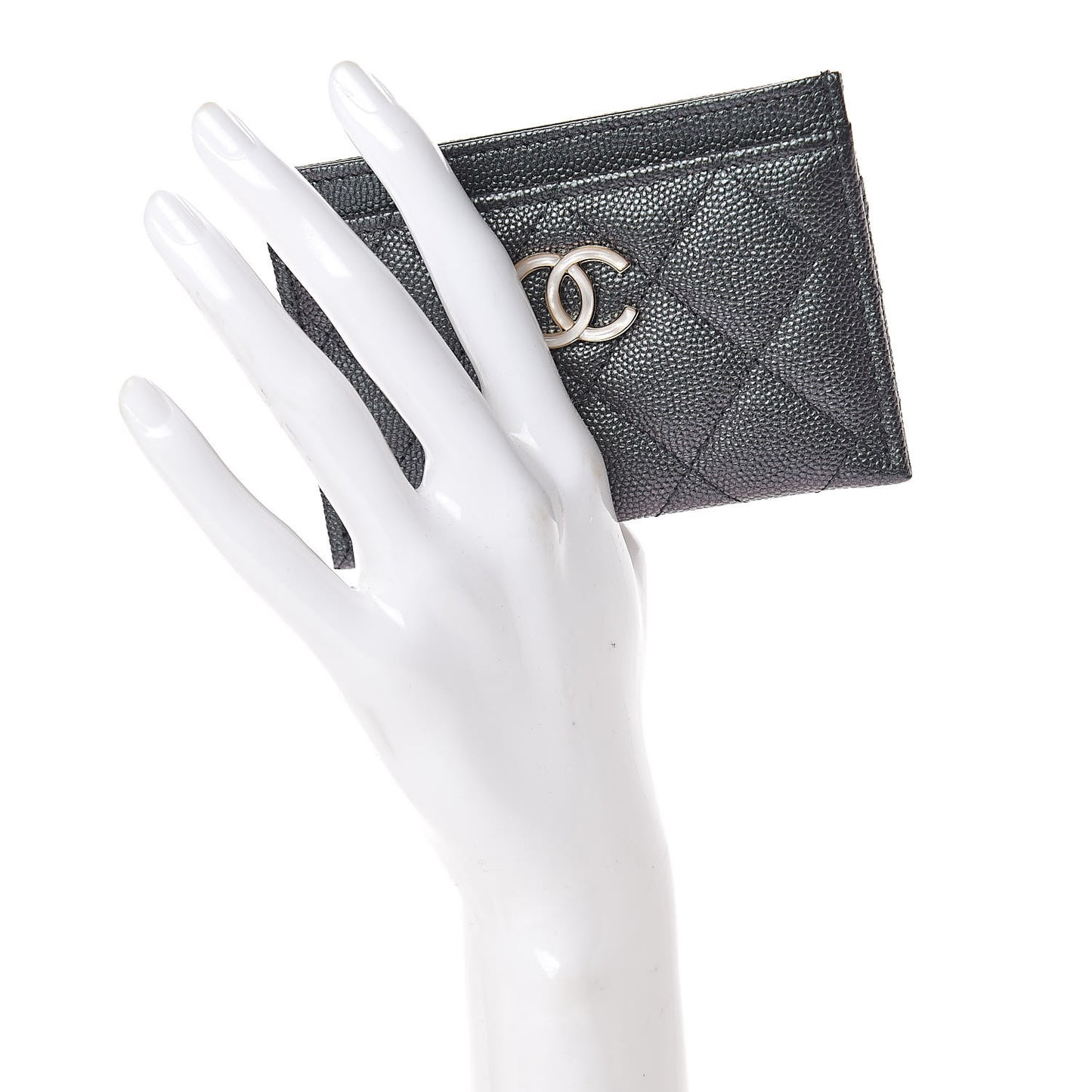 Iridescent Caviar Quilted Card Holder Black