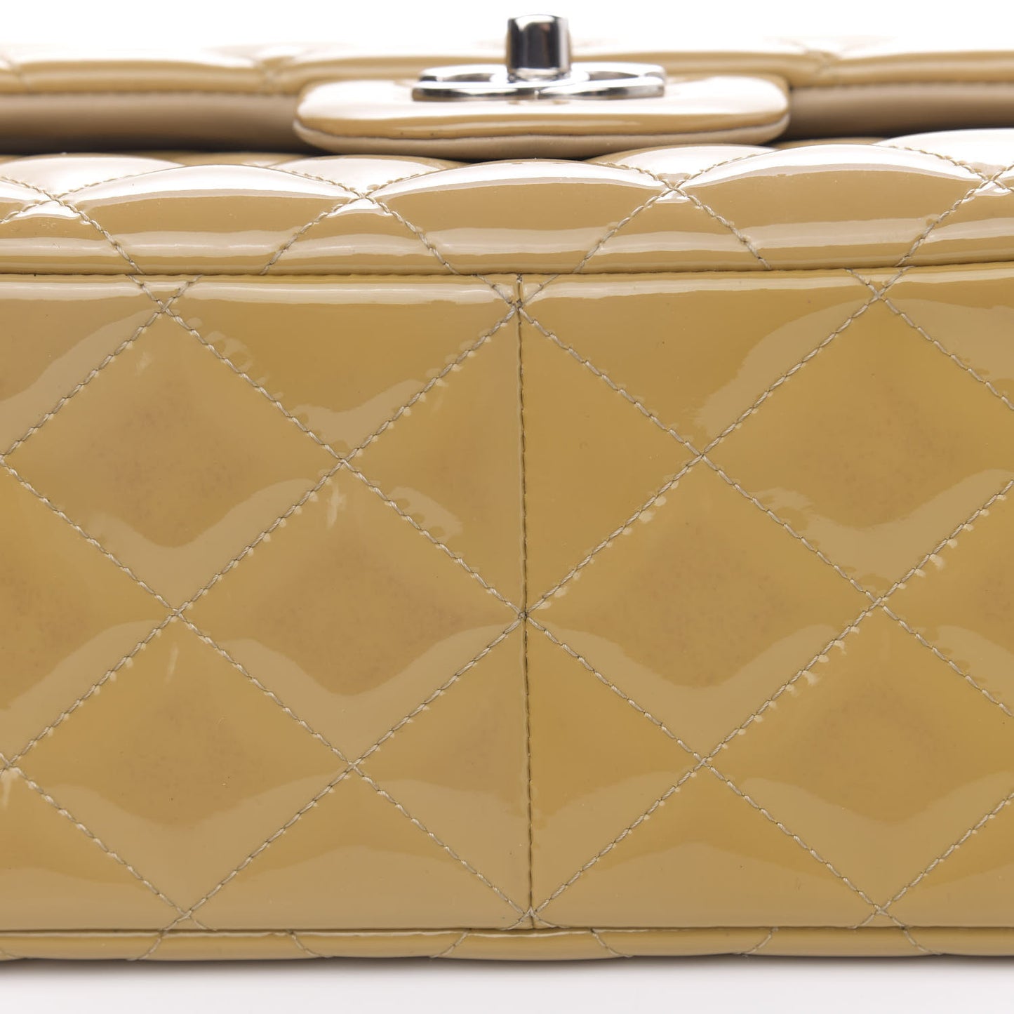 Patent Quilted Jumbo Double Flap Beige