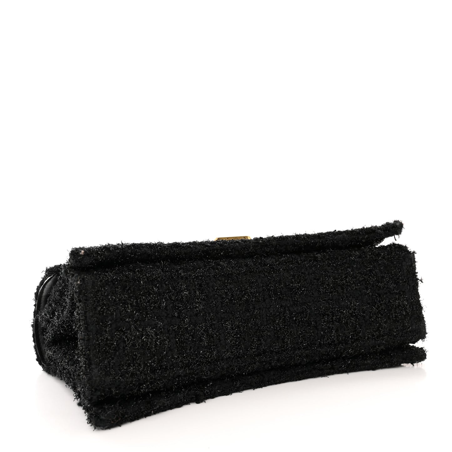 Metallic Tweed Boucle Quilted Small Crush Chain Bag Black