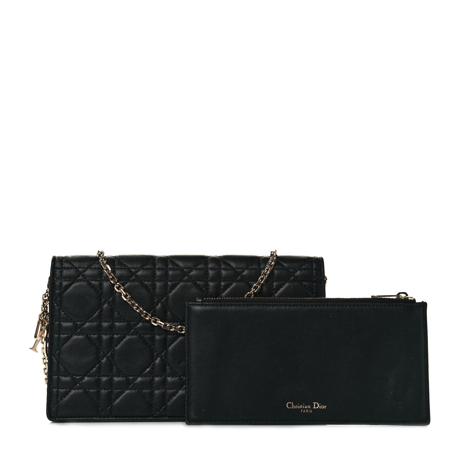 Christian Dior Lambskin Cannage Lady Dior Chain Wallet Black 1 of 9