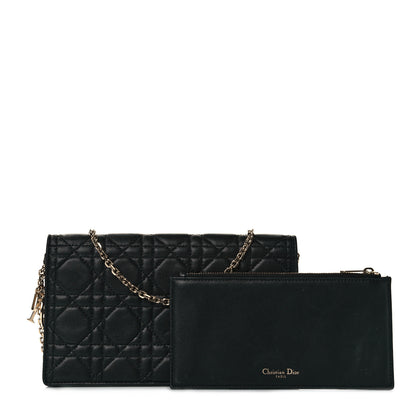 Christian Dior Lambskin Cannage Lady Dior Chain Wallet Black 1 of 9