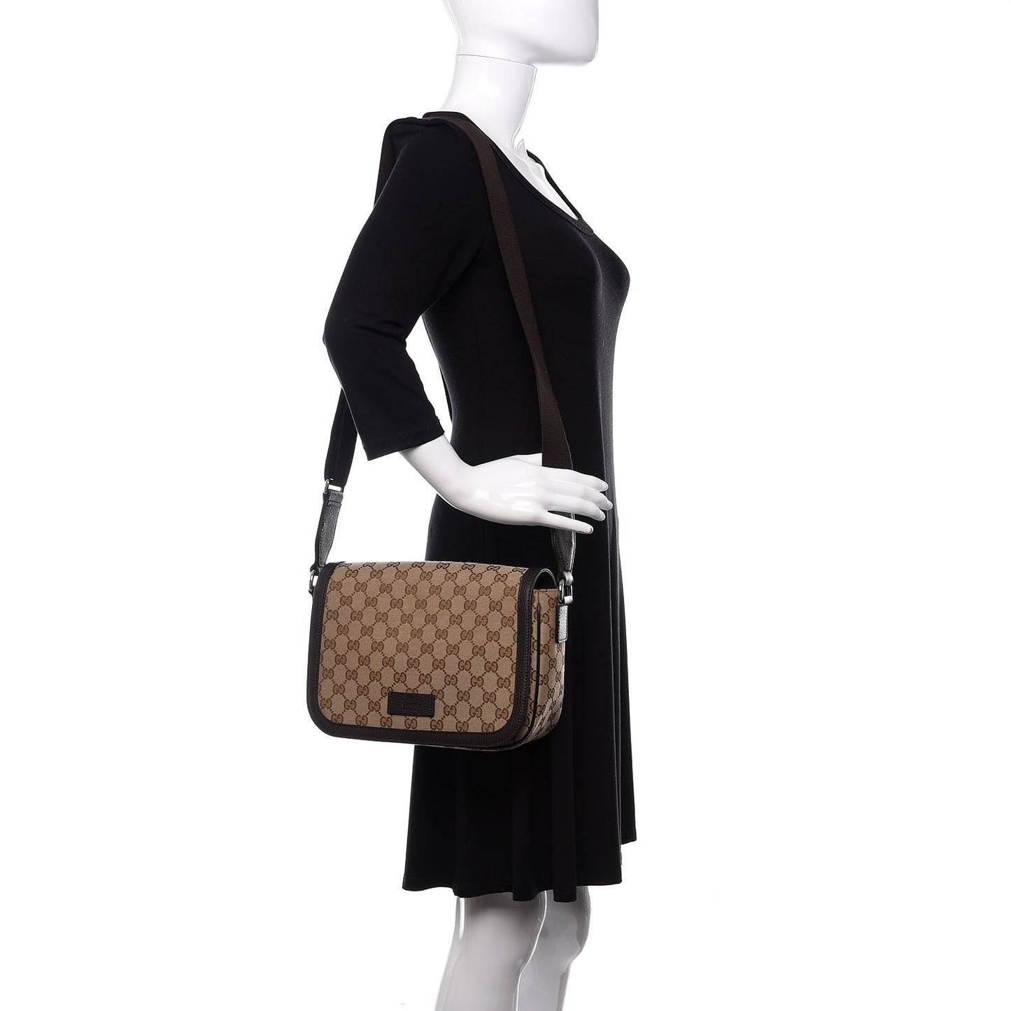 Monogram Flap Messenger Bag Beige Dark Brown