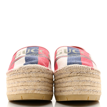 Gucci Canvas Sylvie Stripe Logo Platform Espadrilles 39.5 Mystic White Hibiscus Red Maritime 2 of 13