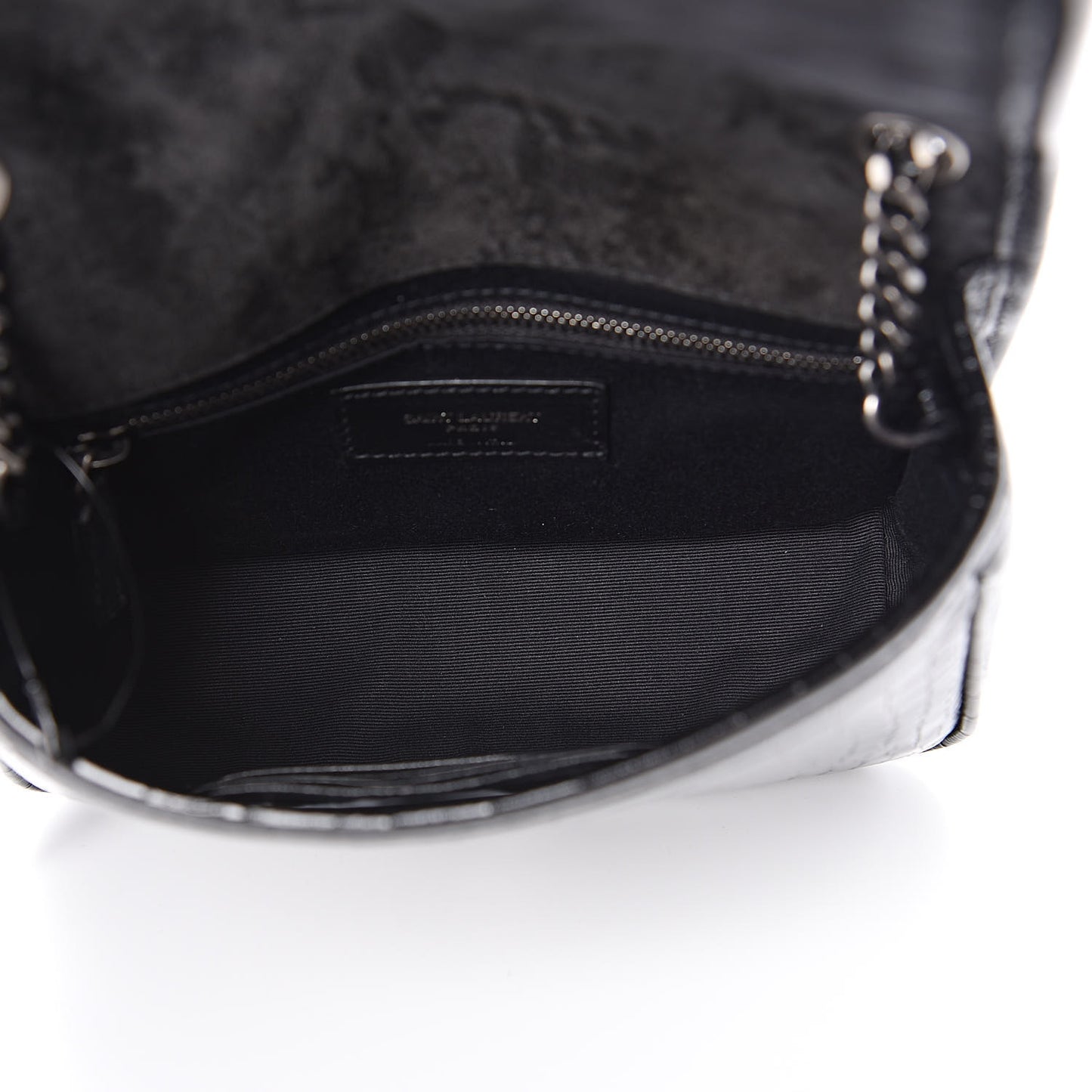Crocodile Embossed Lambskin Matelasse Monogram Niki Chain Wallet Black