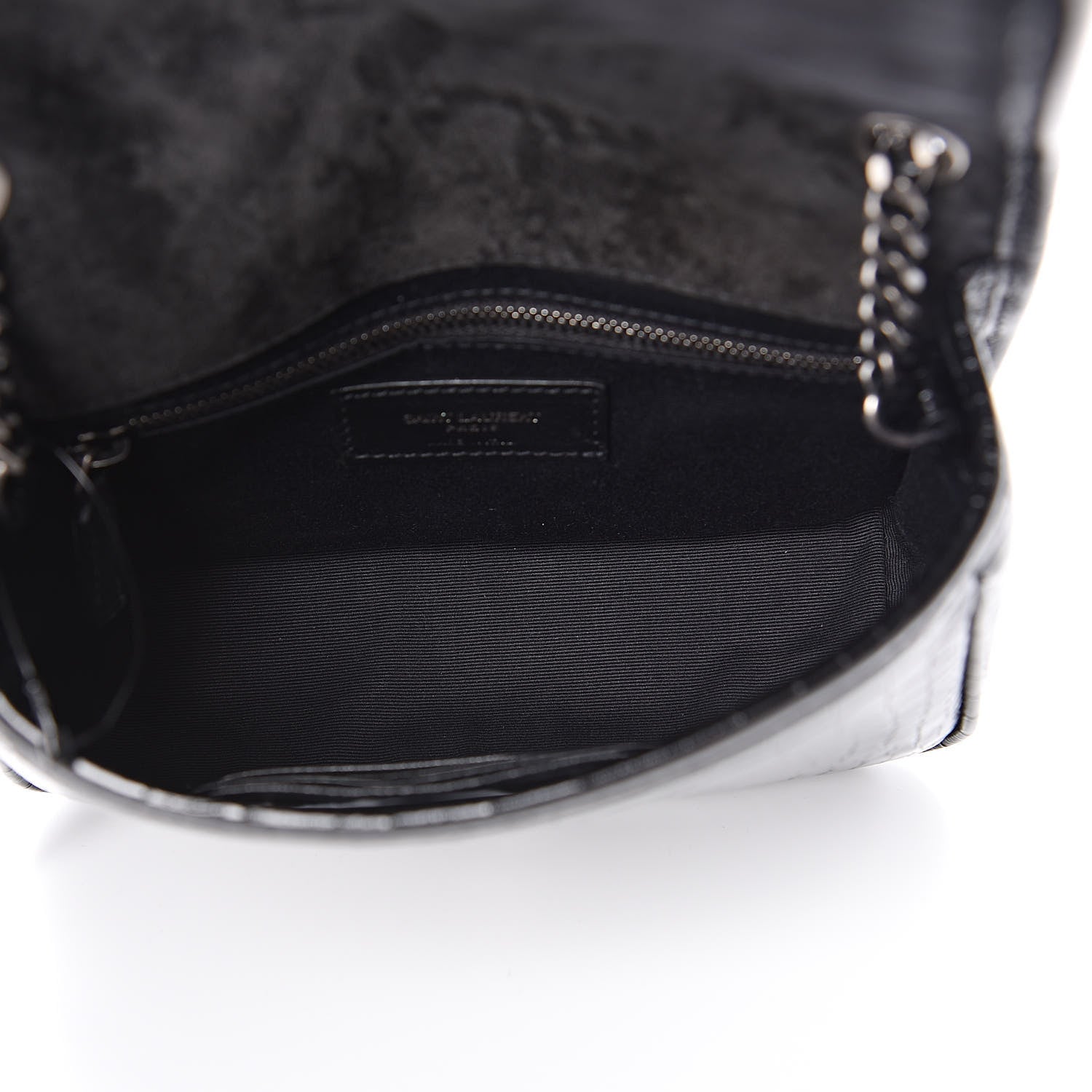 Saint Laurent Crocodile Embossed Lambskin Matelasse Monogram Niki Chain Wallet Black 5 of 10