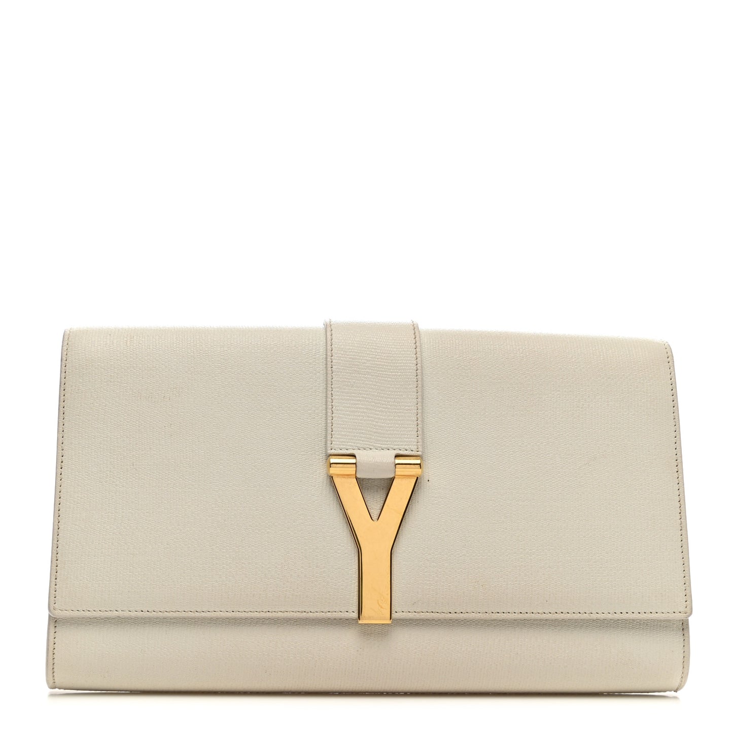 Textured Calfskin Classic Y Ligne Clutch White