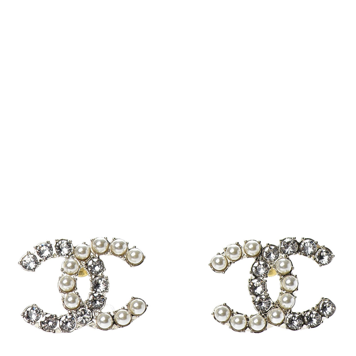 Crystal Pearl CC Dazzling Domino Earrings Gold