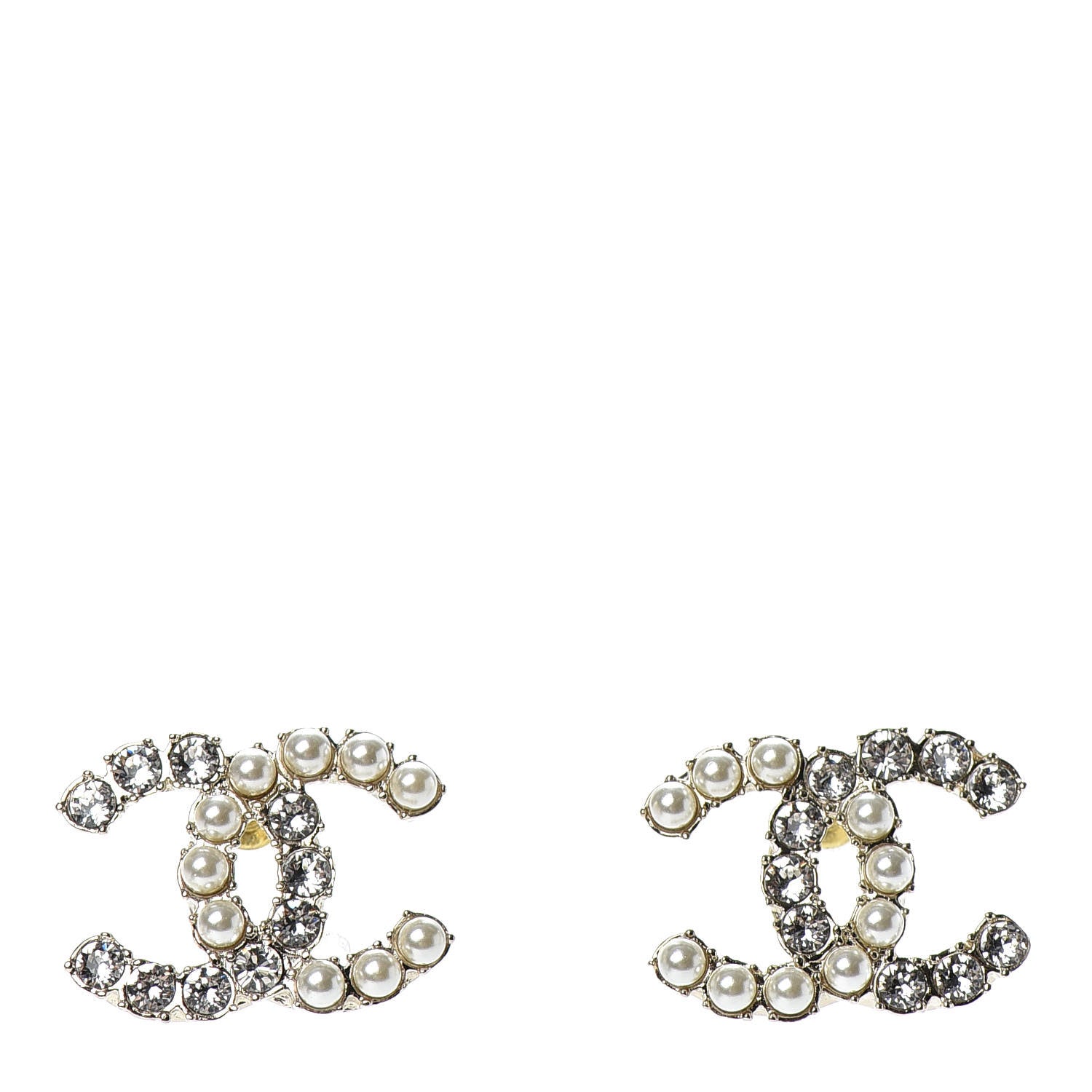 Chanel Crystal Pearl CC Dazzling Domino Earrings Gold 1 of 4