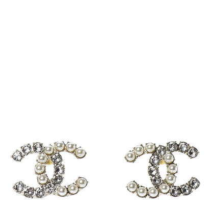 Chanel Crystal Pearl CC Dazzling Domino Earrings Gold 1 of 4