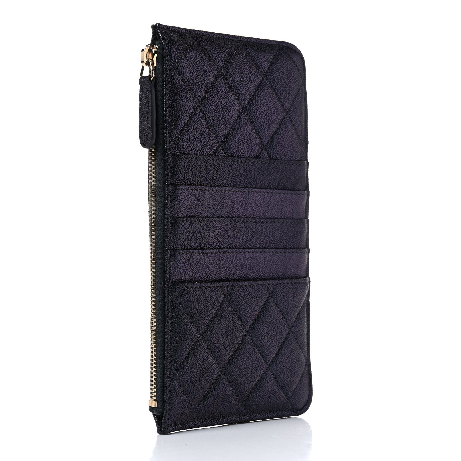 Chanel Iridescent Caviar Quilted Classic Flat Wallet Pouch Black 3 of 9