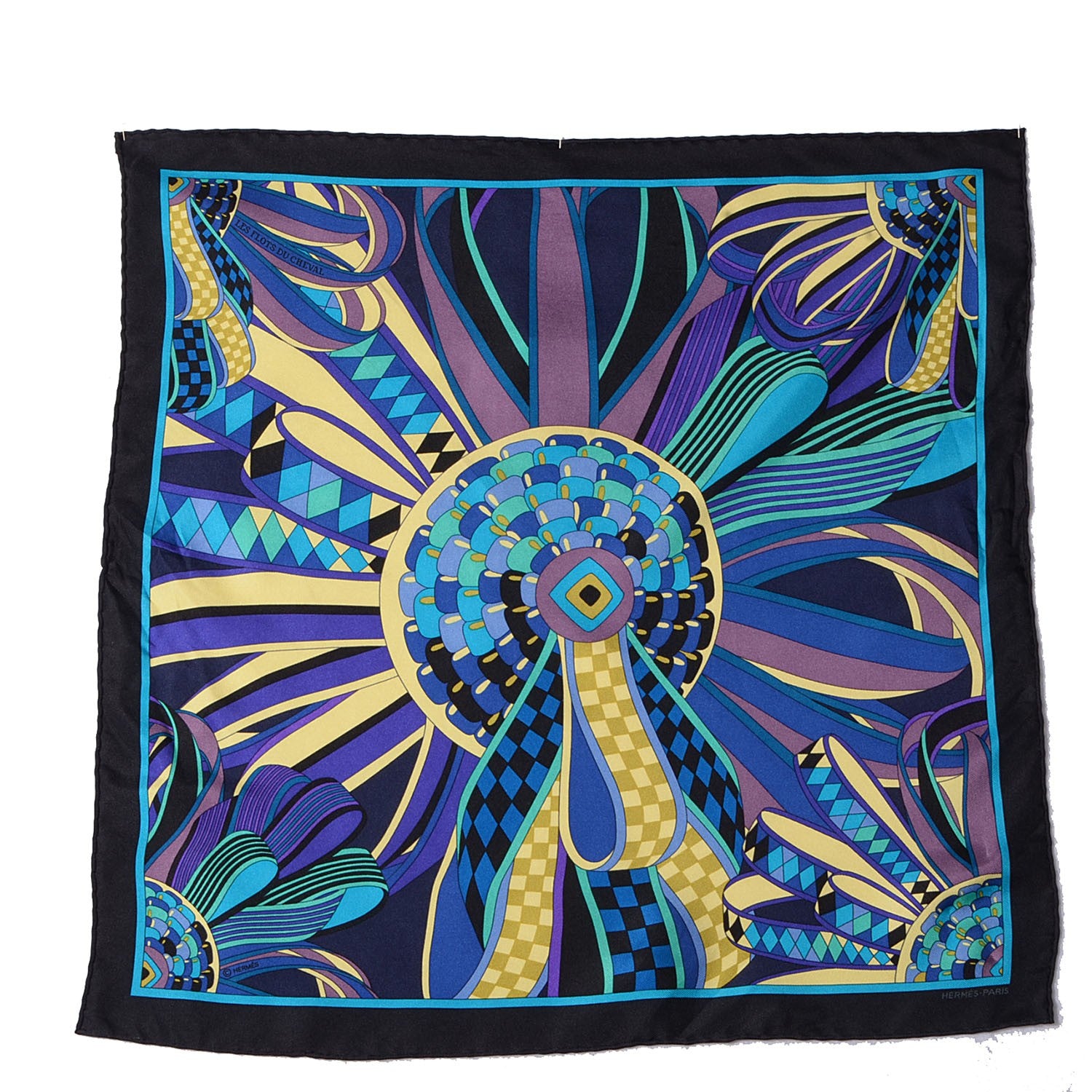 Hermes Silk Les Flots Du Cheval Pocket Square Scarf 2 of 6