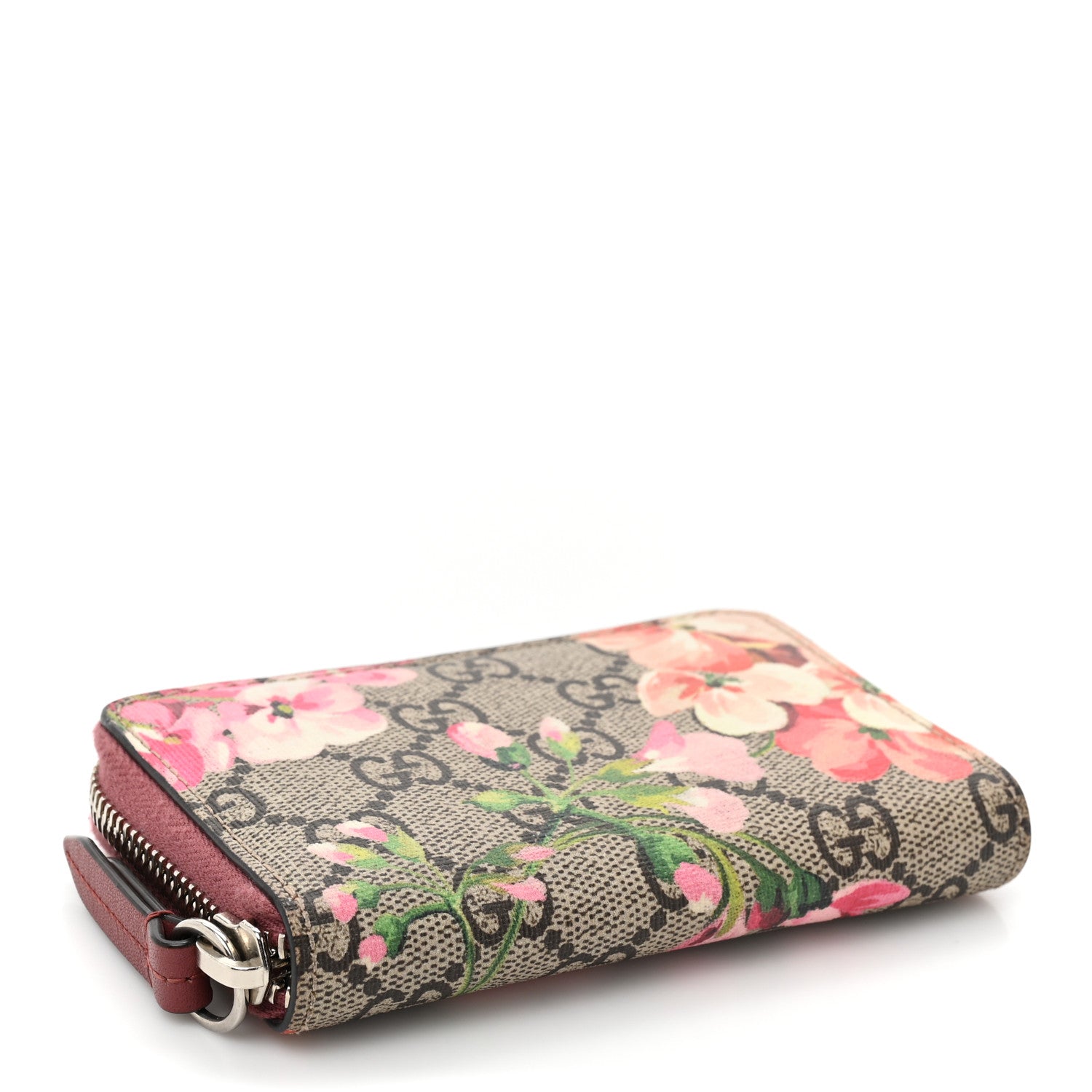 Gucci GG Supreme Monogram Blooms Zip Around Card Case Wallet Beige Multicolor Dry Rose 4 of 11