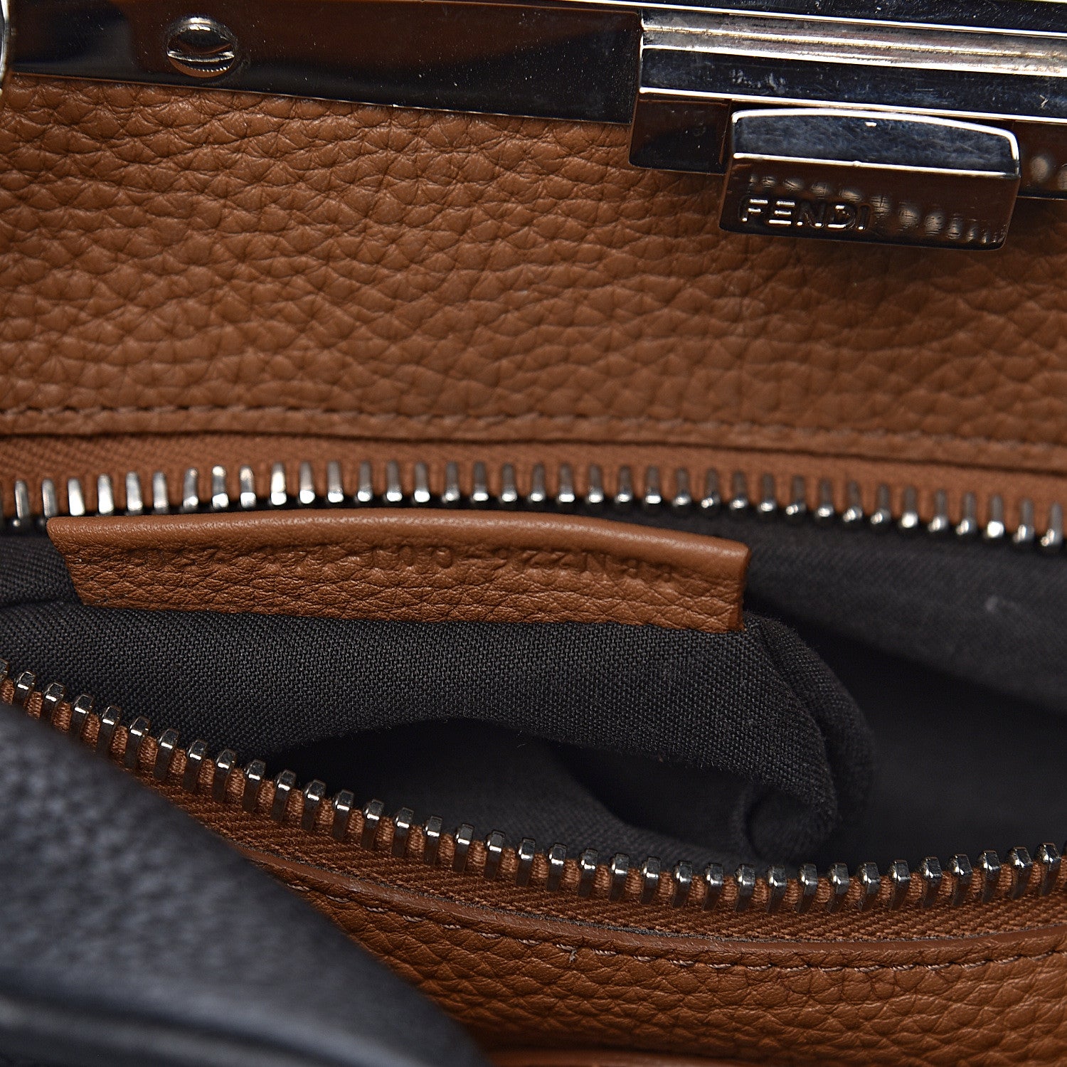 Fendi Cuoio Romano Selleria Bi-Color Medium Peekaboo Iconic Satchel Black Mou 9 of 15
