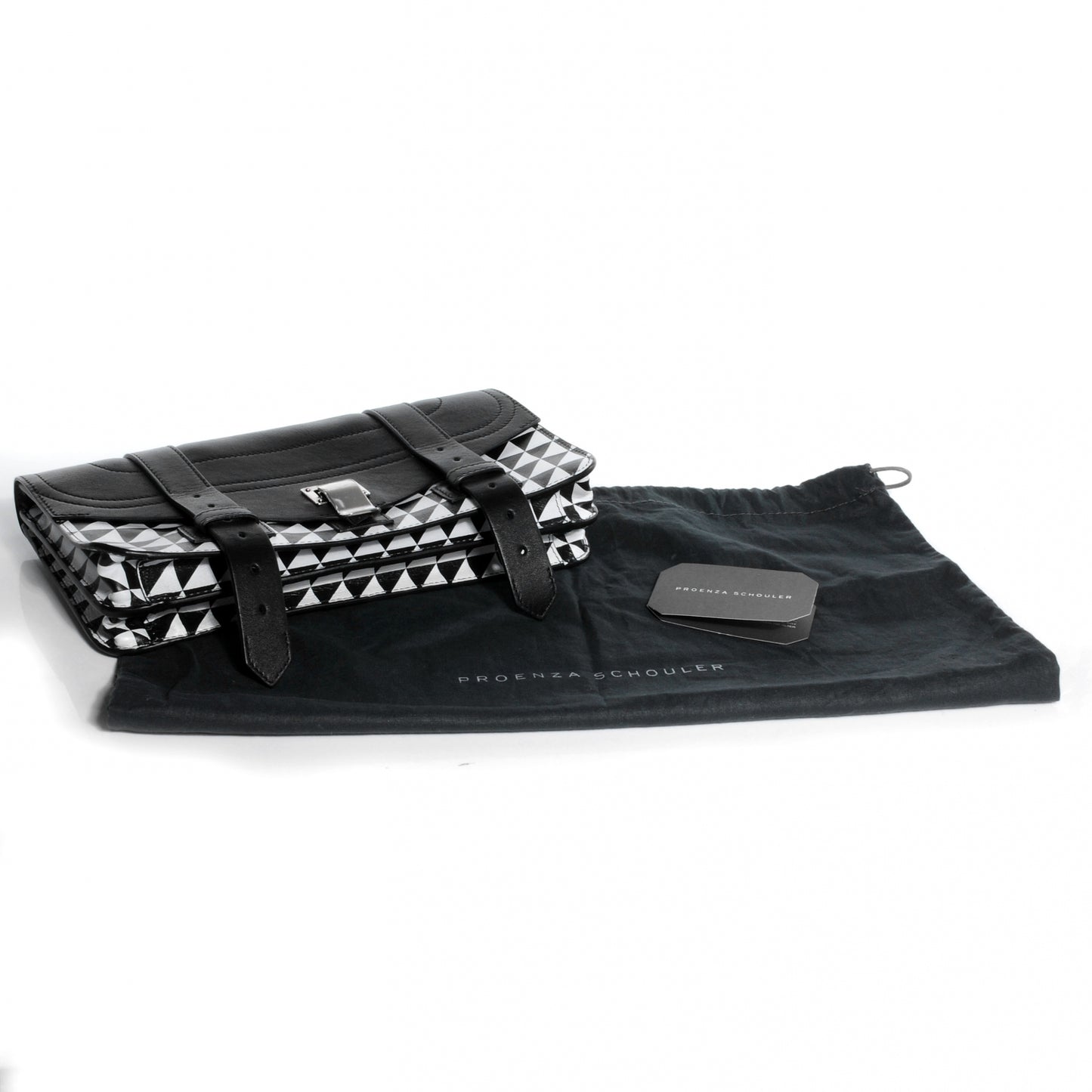 Leather PS1 Pochette Clutch Triangle Print Black White