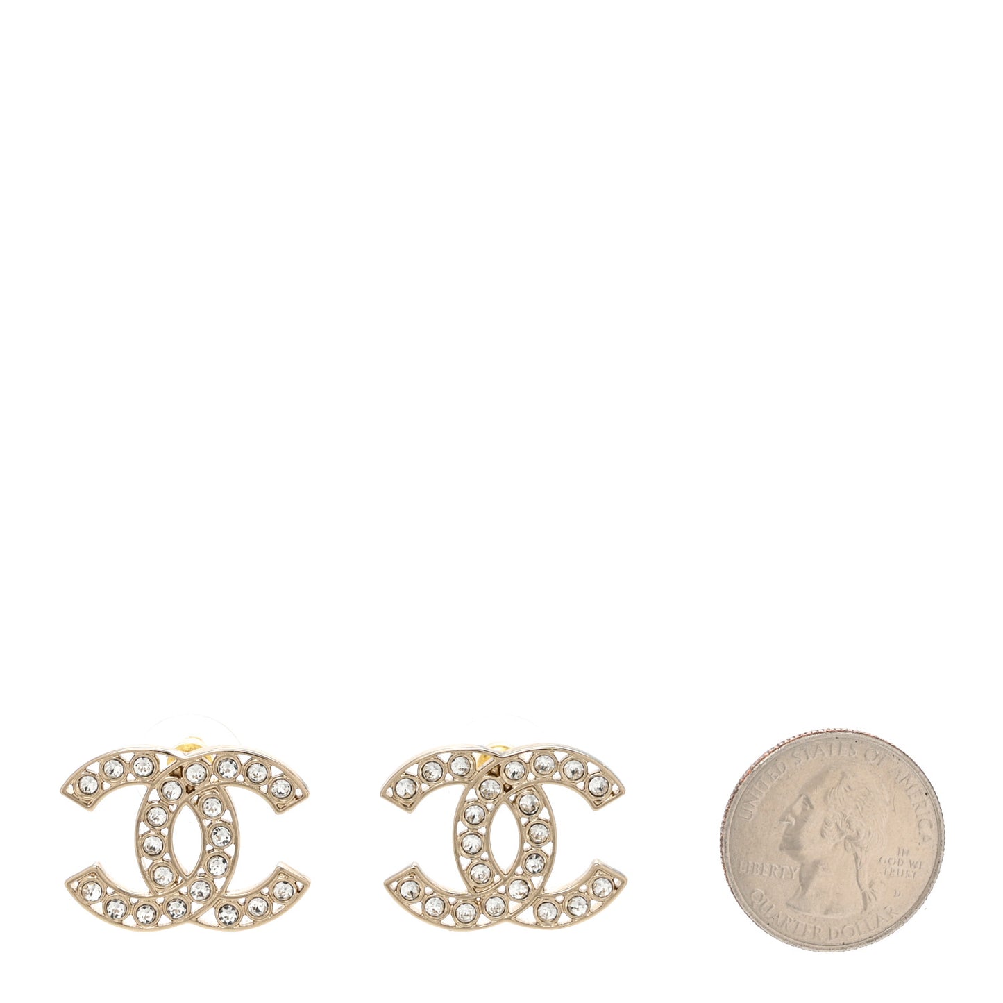 Metal Crystal Large CC Earrings Light Gold
