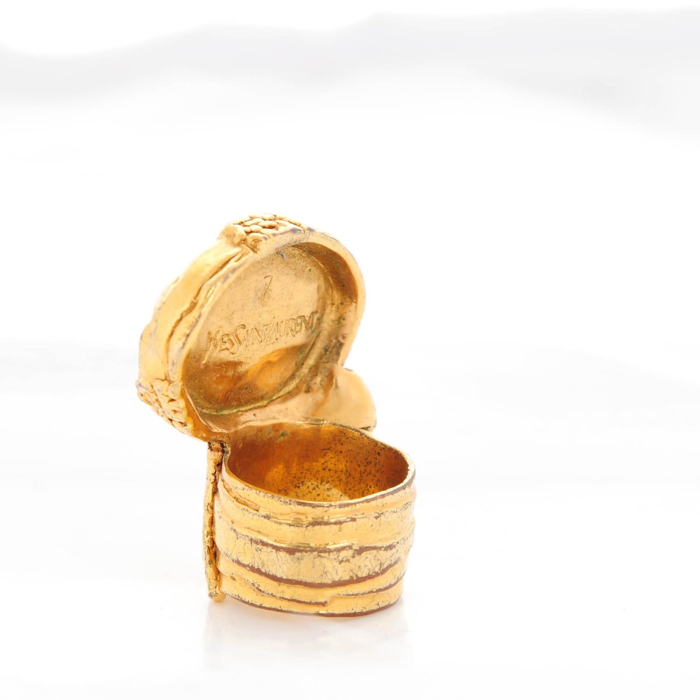 Glass Cabochon Arty Ovale Ring 7 Gold Coral