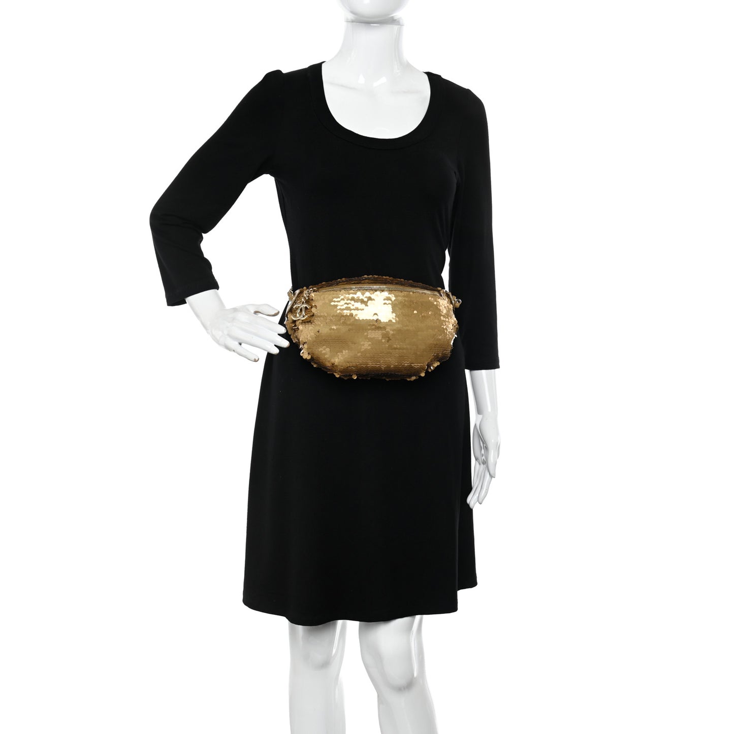 Sequin Calfskin Sparkling City Waist Bag Fanny Pack Gold