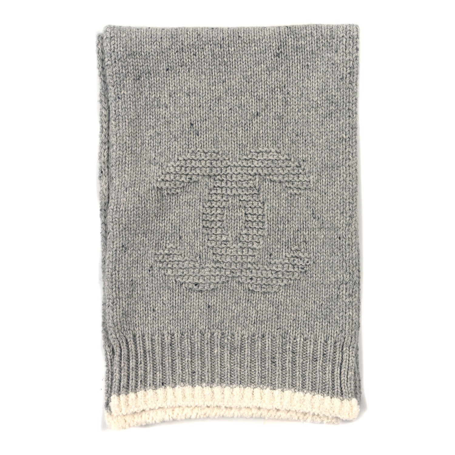 Chanel Cashmere Silk CC Stole Light Grey White 2 of 5