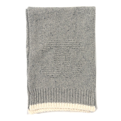 Chanel Cashmere Silk CC Stole Light Grey White 2 of 5