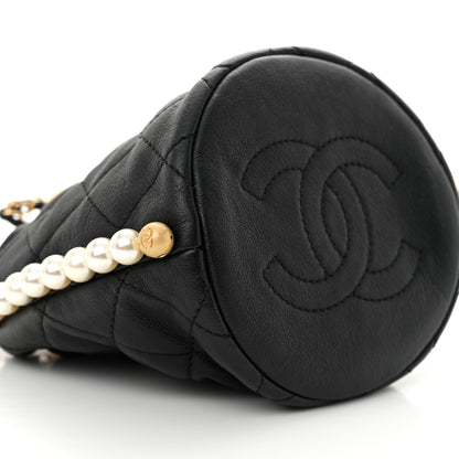 Chanel Calfskin Quilted Pearl Mini About Pearls Drawstring Bucket Bag Black 9 of 11