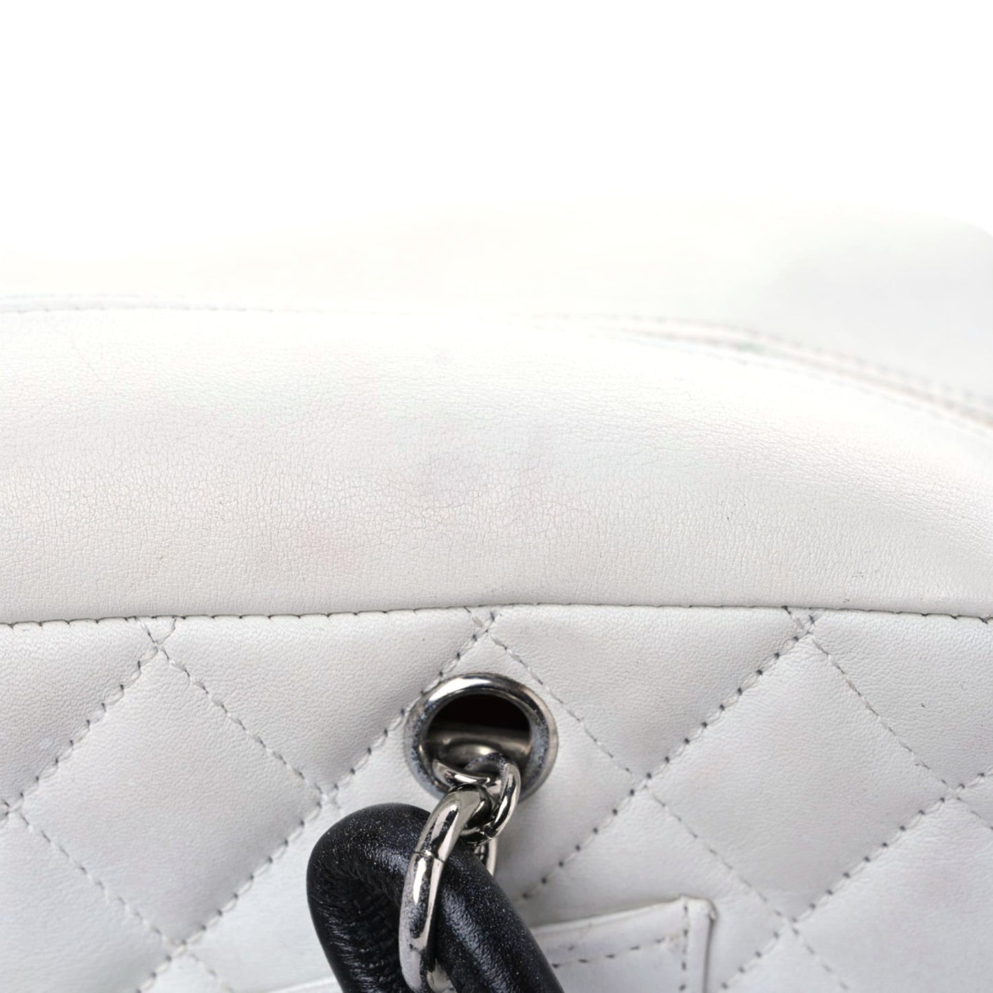 Calfskin Quilted Large Cambon Bowler White Black