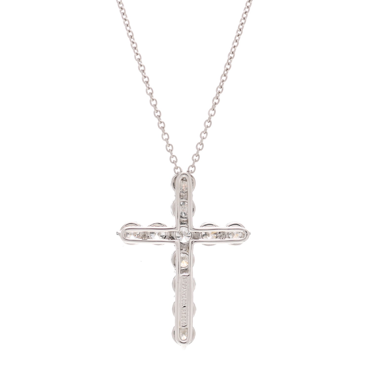 Tiffany Platinum Diamond Large Cross Pendant Necklace 4 of 7