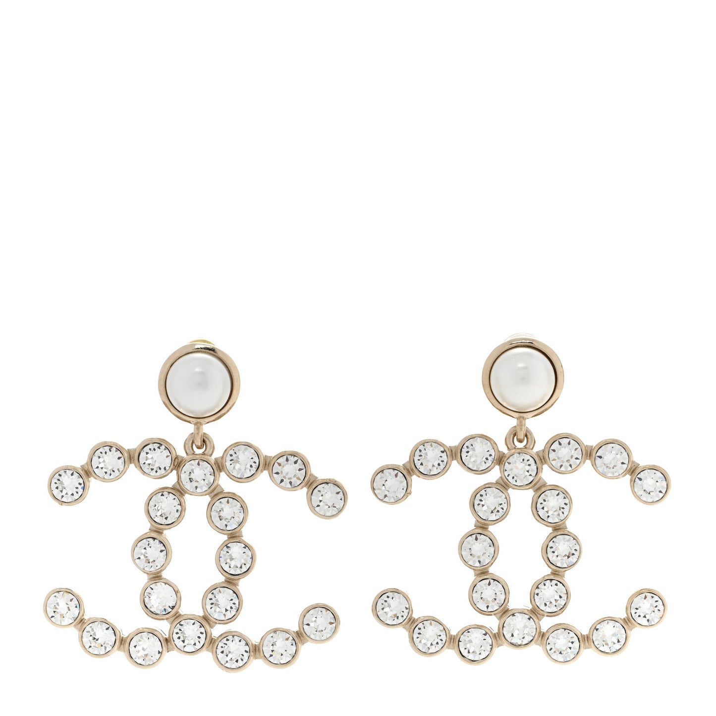 Crystal Pearl Large CC Drop Earrings Gold