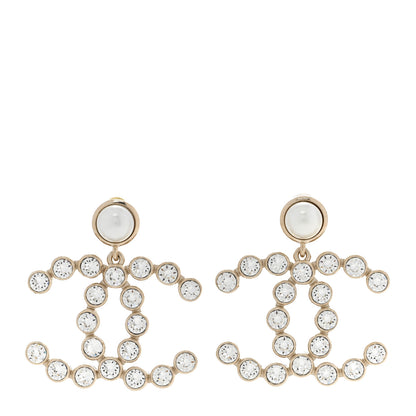 Chanel Crystal Pearl Large CC Drop Earrings Gold 1 of 5