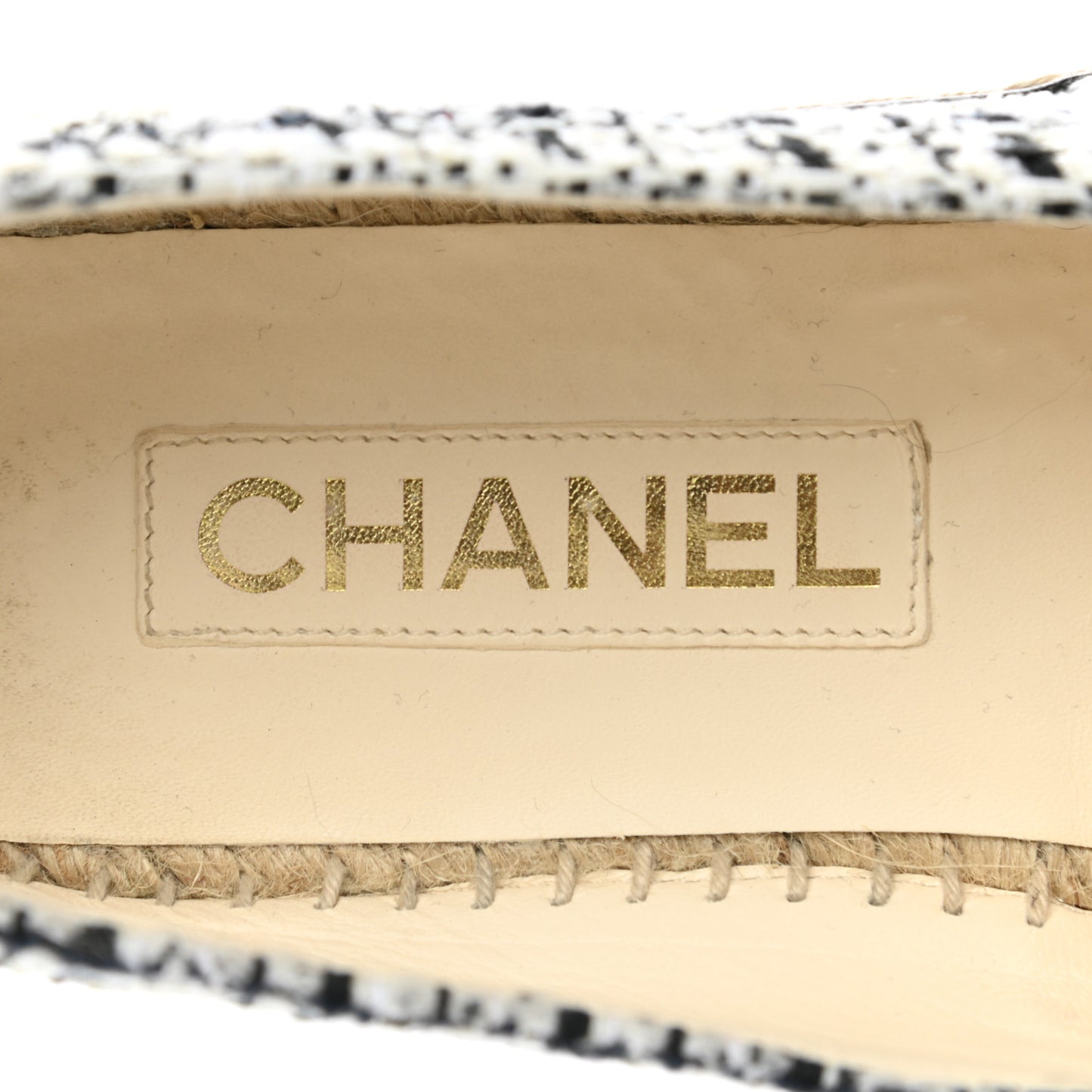 Tweed Lambskin CC Espadrilles 40 Ivory Grey Black