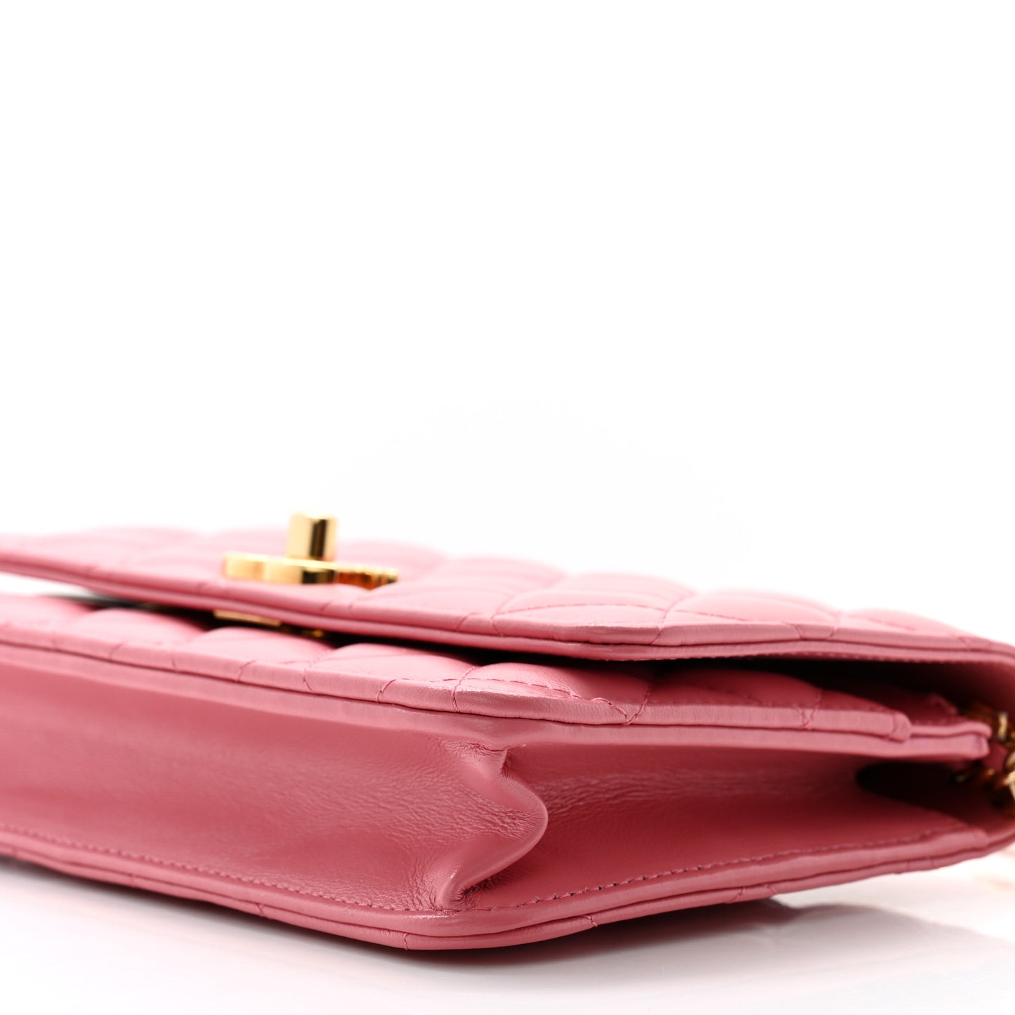 Shiny Lambskin Quilted Golden Links Wallet On Chain WOC Pink