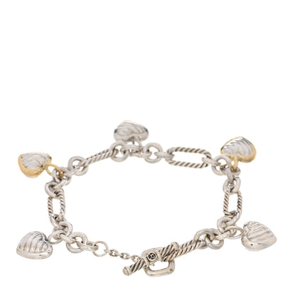 David Yurman Sterling Silver 18K Yellow Gold Cable Heart 5 Charm Bracelet 2 of 3