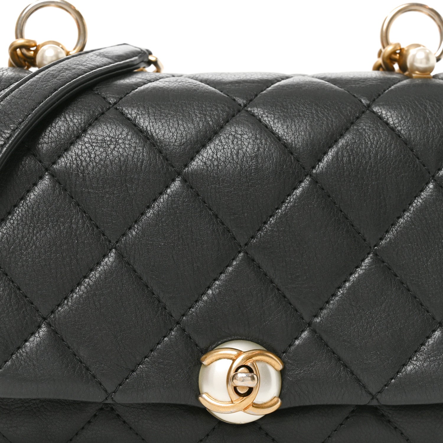 Chanel Calfskin Quilted Accordion Pearl CC Flap Bag Black Black 8 of 10
