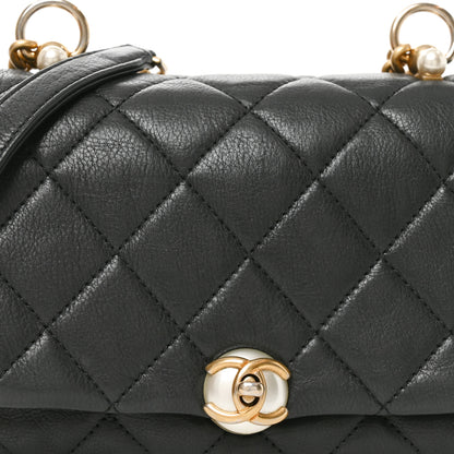 Chanel Calfskin Quilted Accordion Pearl CC Flap Bag Black Black 8 of 10