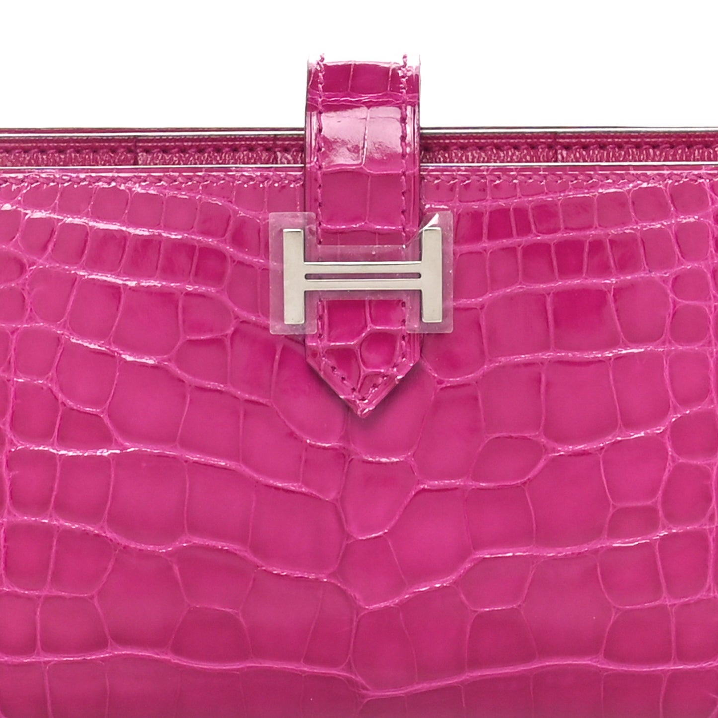 Shiny Alligator Bearn Wallet Rose Pourpre
