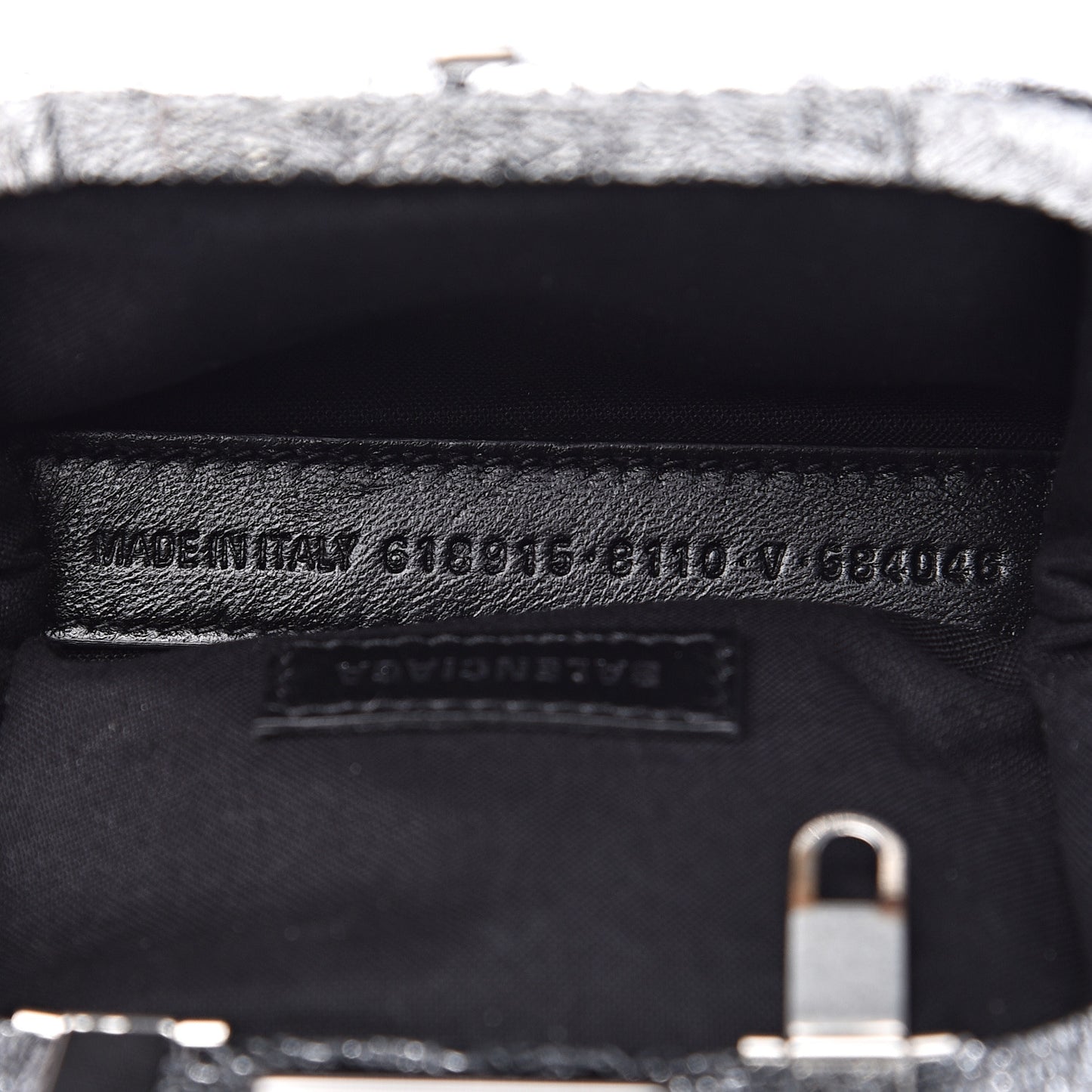 Metallic Textured Calfskin Logo Cloud Coin Purse With Strap Silver