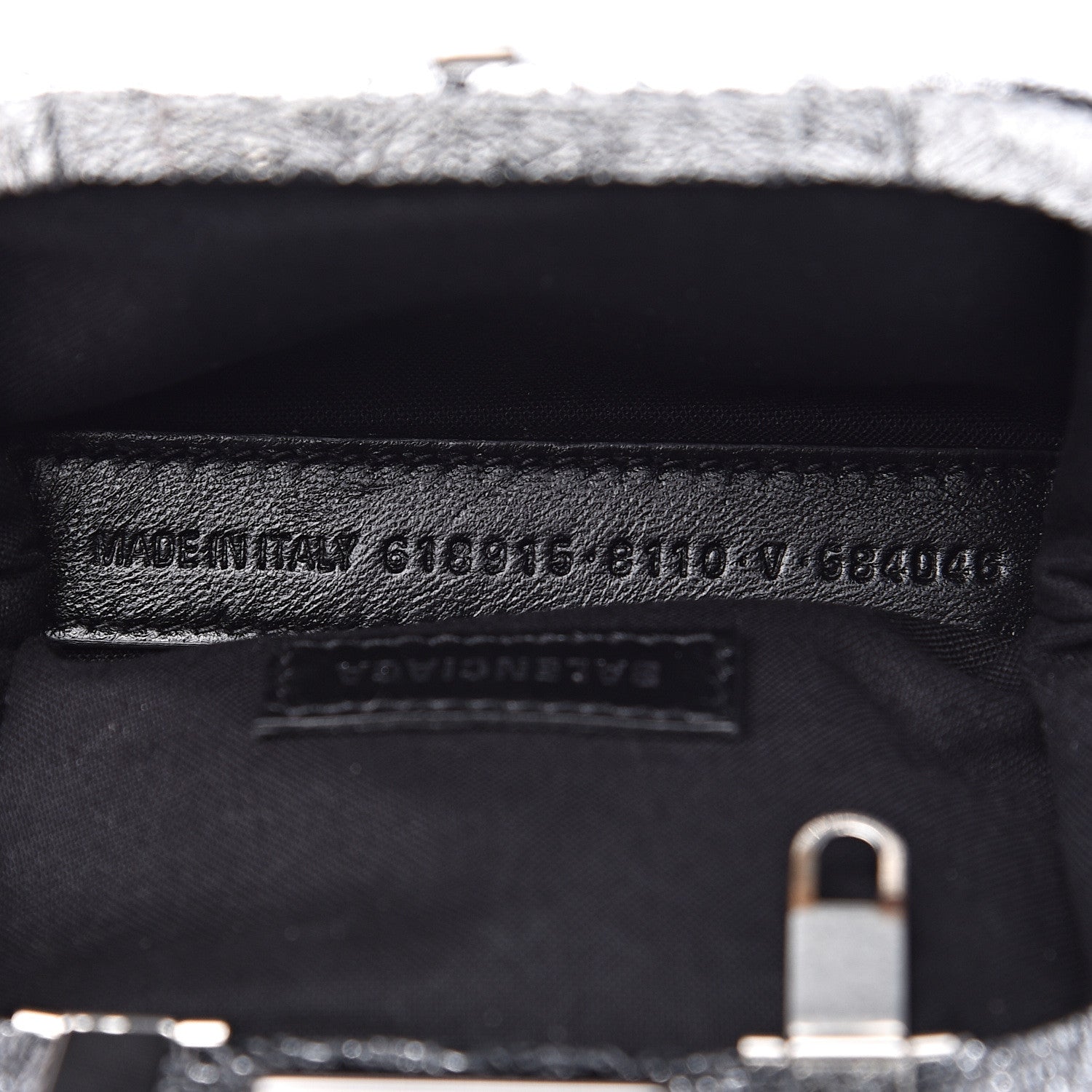 Balenciaga Metallic Textured Calfskin Logo Cloud Coin Purse With Strap Silver 6 of 9