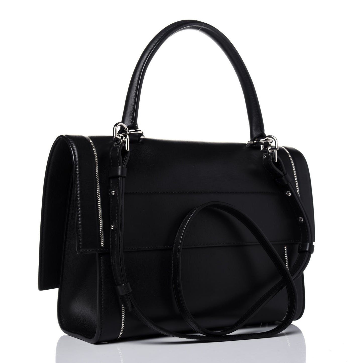 Grained Calfskin Chain Small Shark Lock Satchel Black