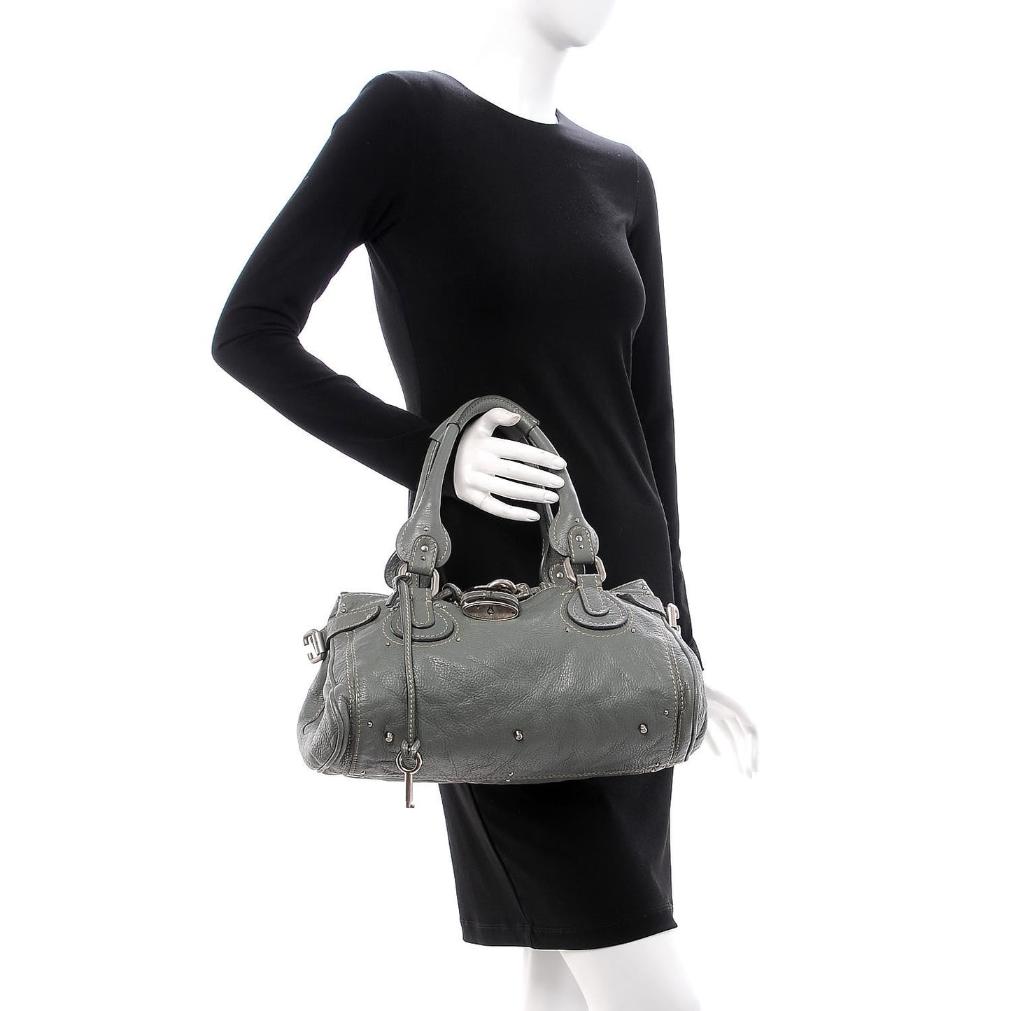 Calfskin Medium Paddington Satchel Gris Vert