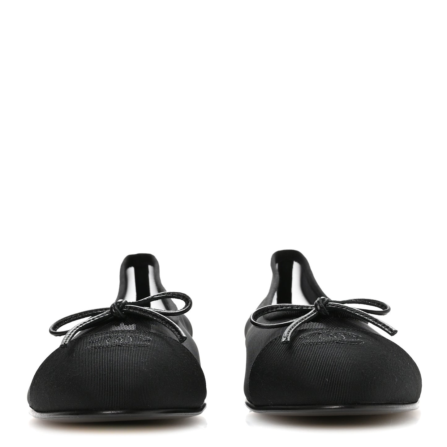 Mesh Grosgrain Cap Toe CC Ballerina Flats 39.5 Black