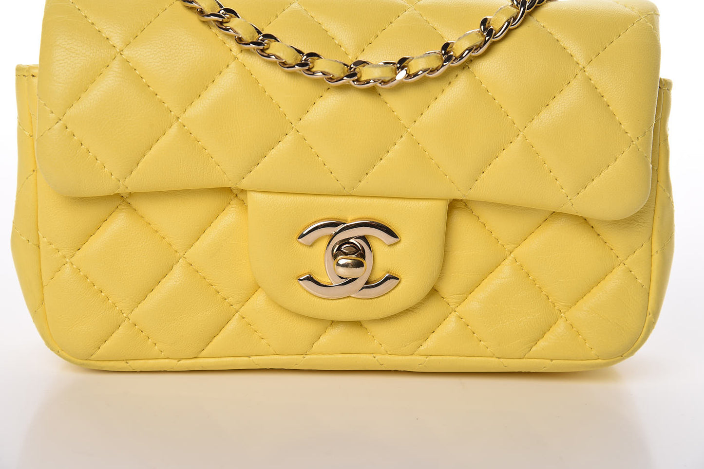 Lambskin Quilted Extra Mini Rectangular Flap Yellow
