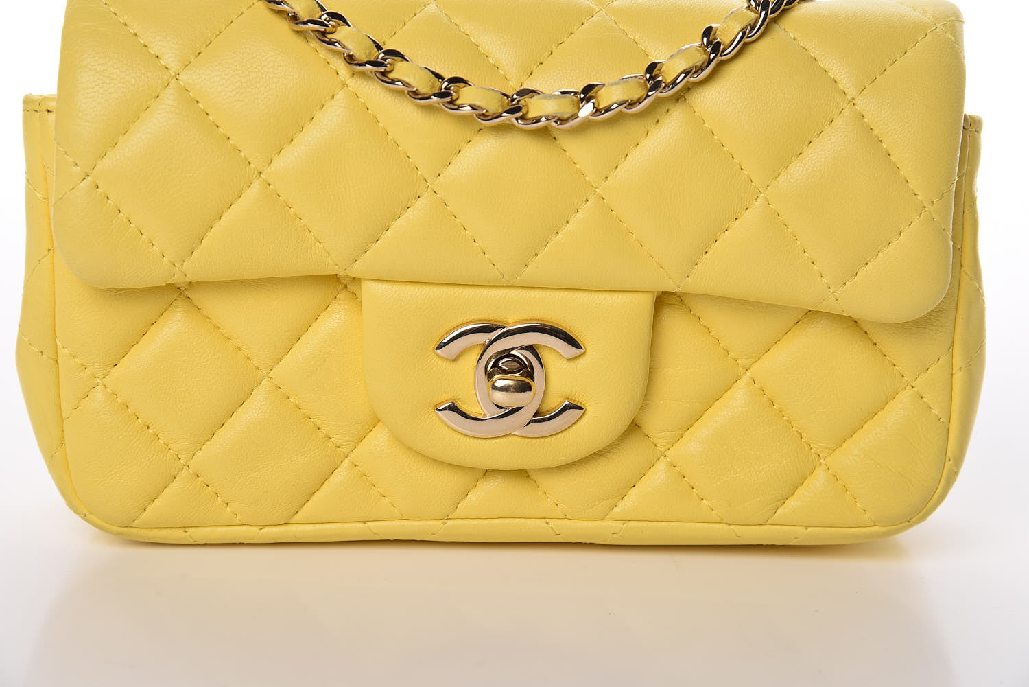 Chanel Lambskin Quilted Extra Mini Rectangular Flap Yellow 8 of 13