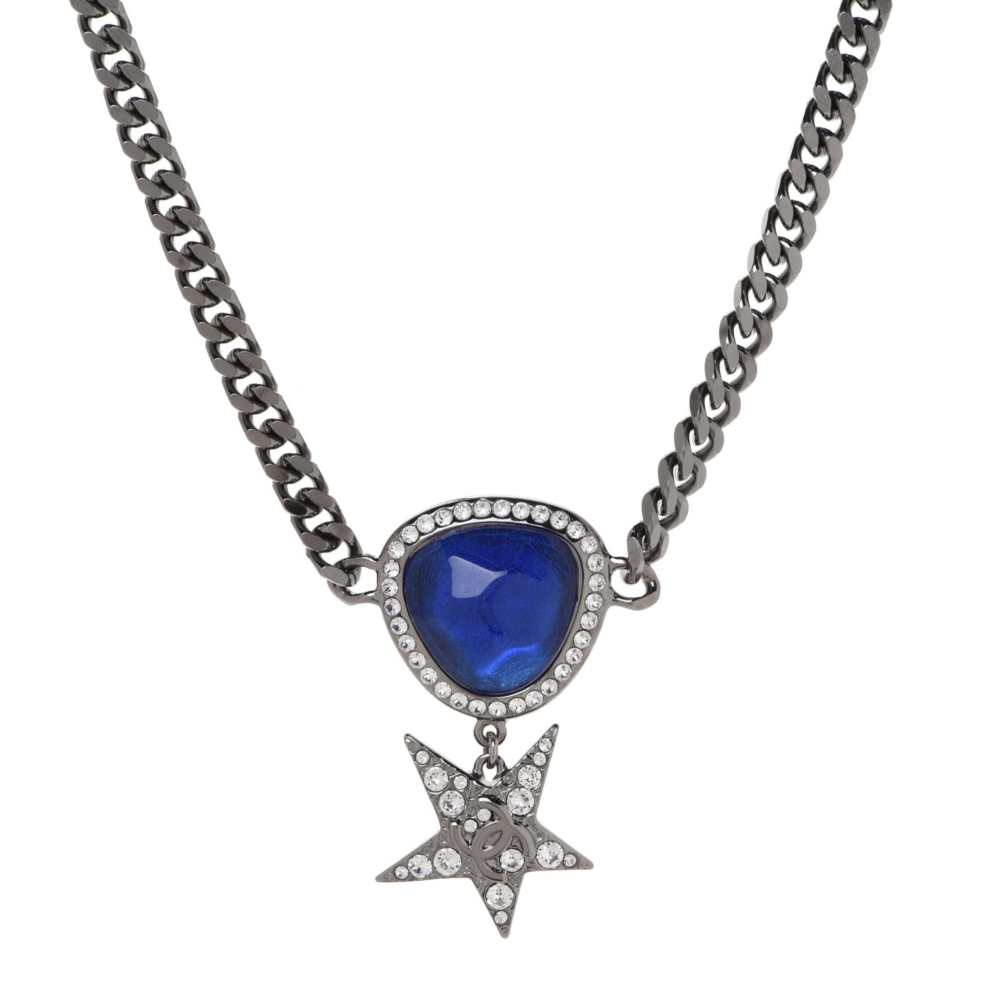 Crystal Star CC Choker Drop Necklace Silver Blue