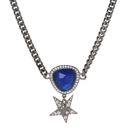 Chanel Crystal Star CC Choker Drop Necklace Silver Blue 1 of 6