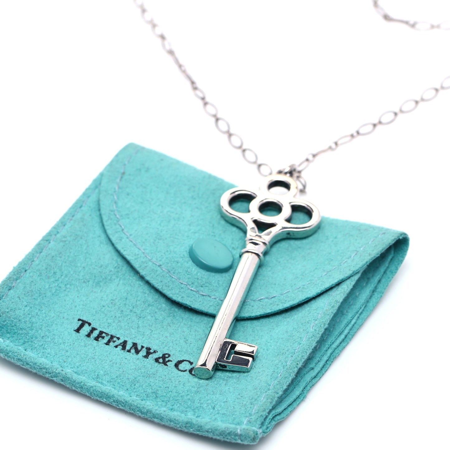Sterling Silver Large Crown Key Pendant Link Necklace